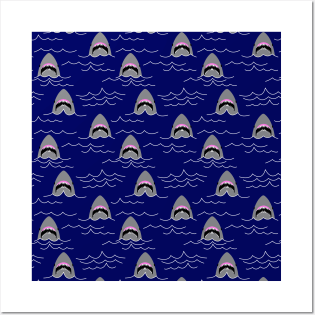 Funny Great White Sharks Pattern Wall Art by HotHibiscus